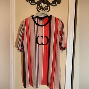 Criminal Damage London Herrenmode  Men’s Large Shirt Striped Logo T Shirt